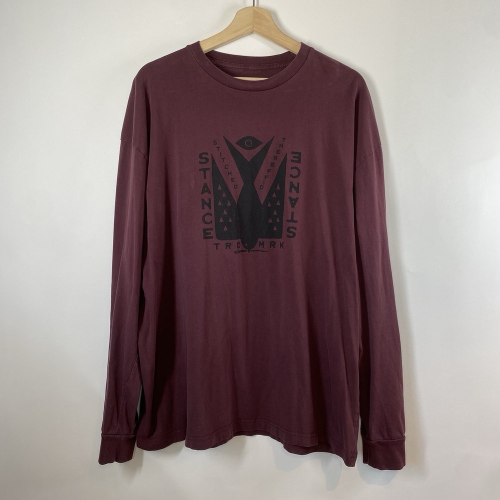 Stance Mens The Long Sleeve T-Shirt Red Purple Size 2XL Cotton Sparrow Print